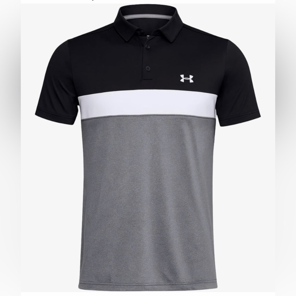 Under Armour Black and Gray Colorblock Polo Youth Boys